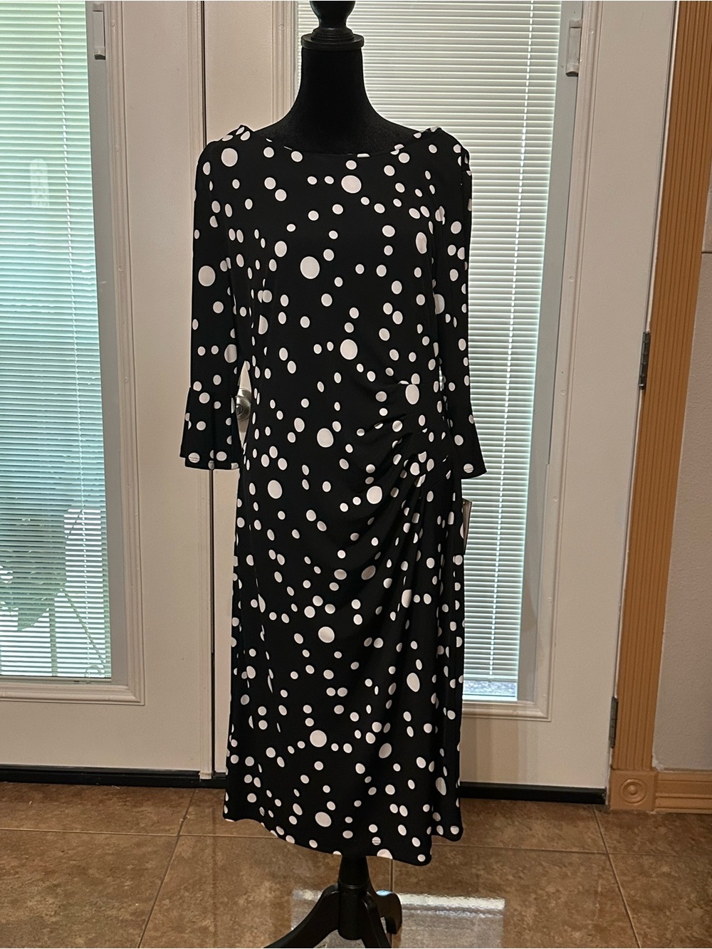 connected apparel Black and White Polka Dot Midi Dress